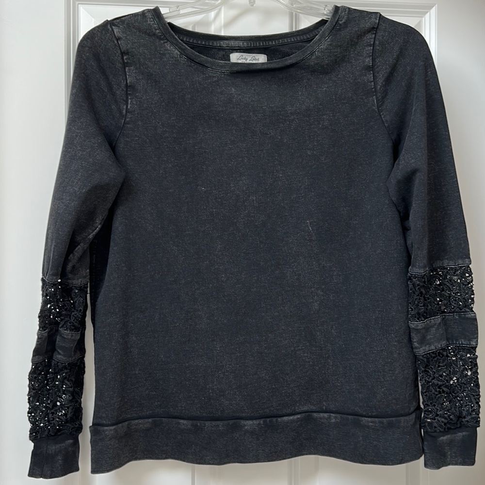 Lucky Lotus black distressed sweatshirt size M